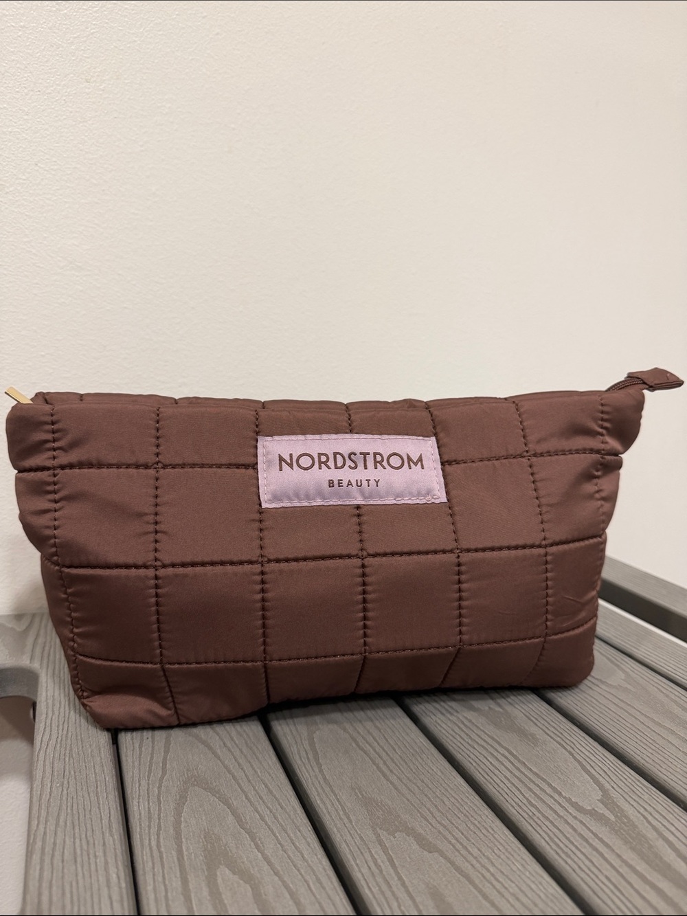 Quilted Cosmetic Pouch in Brown